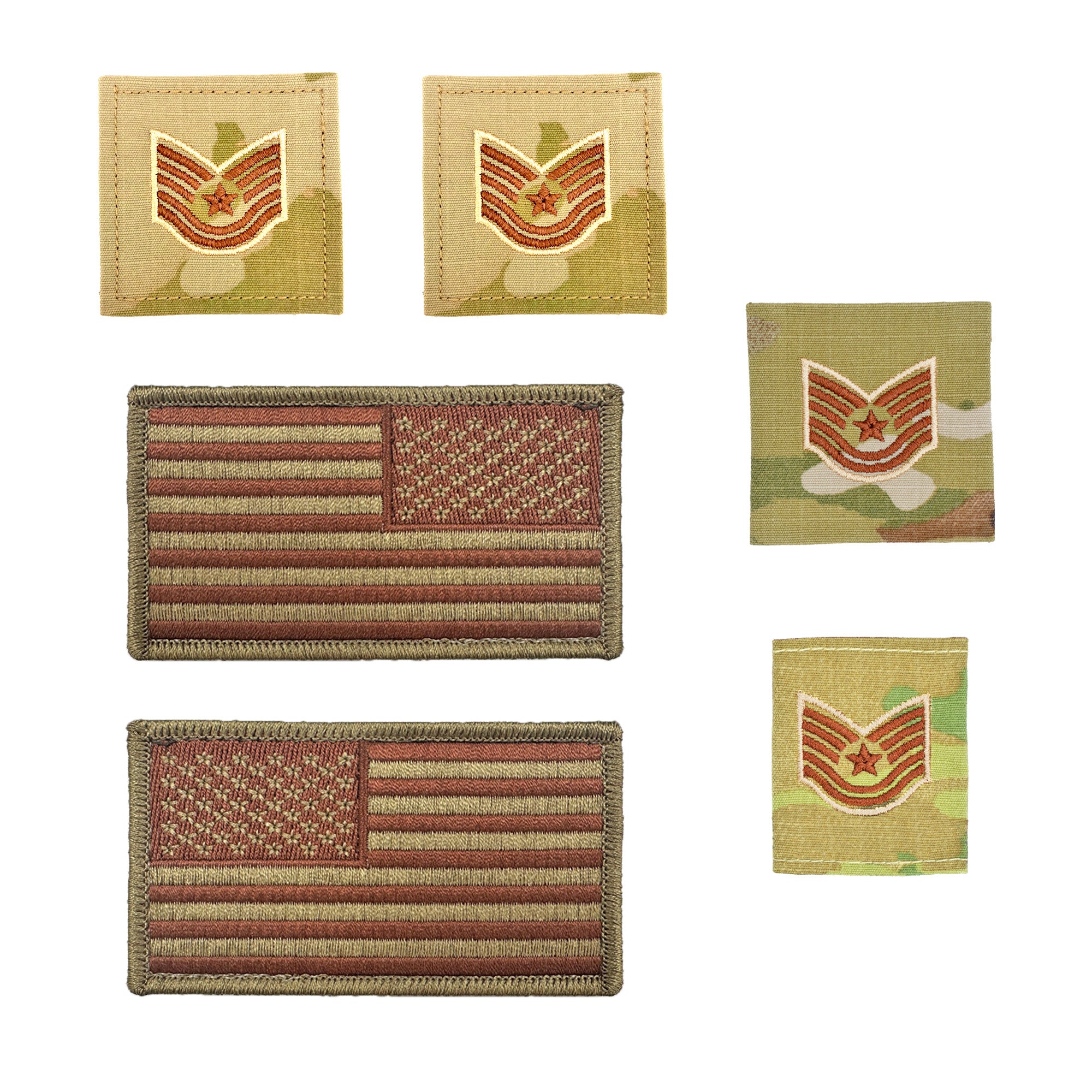 US Air Force Technical Sergeant Rank and Reverse OCP Spice Brown Flag Bundle  - Insignia Depot