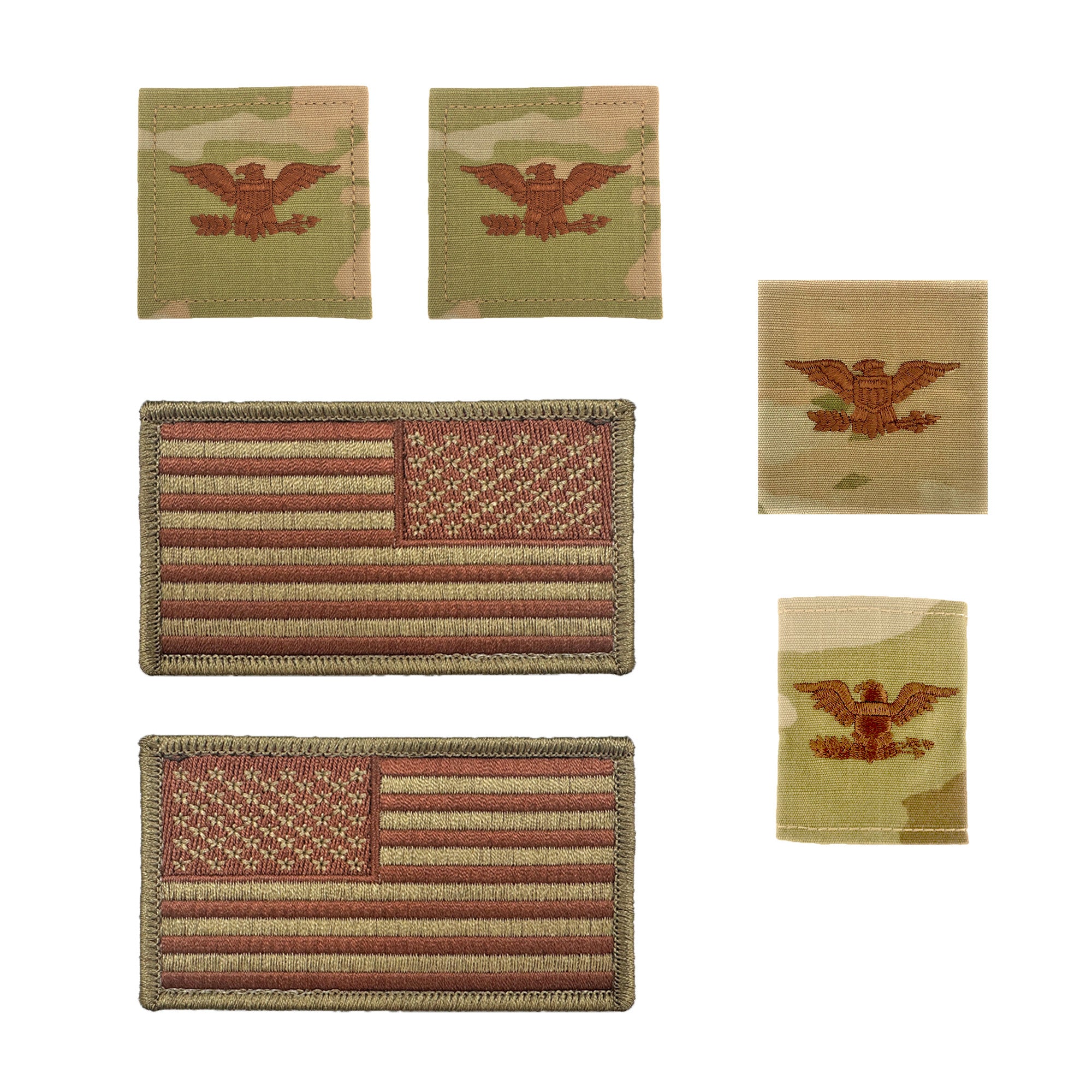 US Air Force Colonel Rank and Reverse OCP Spice Brown Flag Bundle  - Insignia Depot