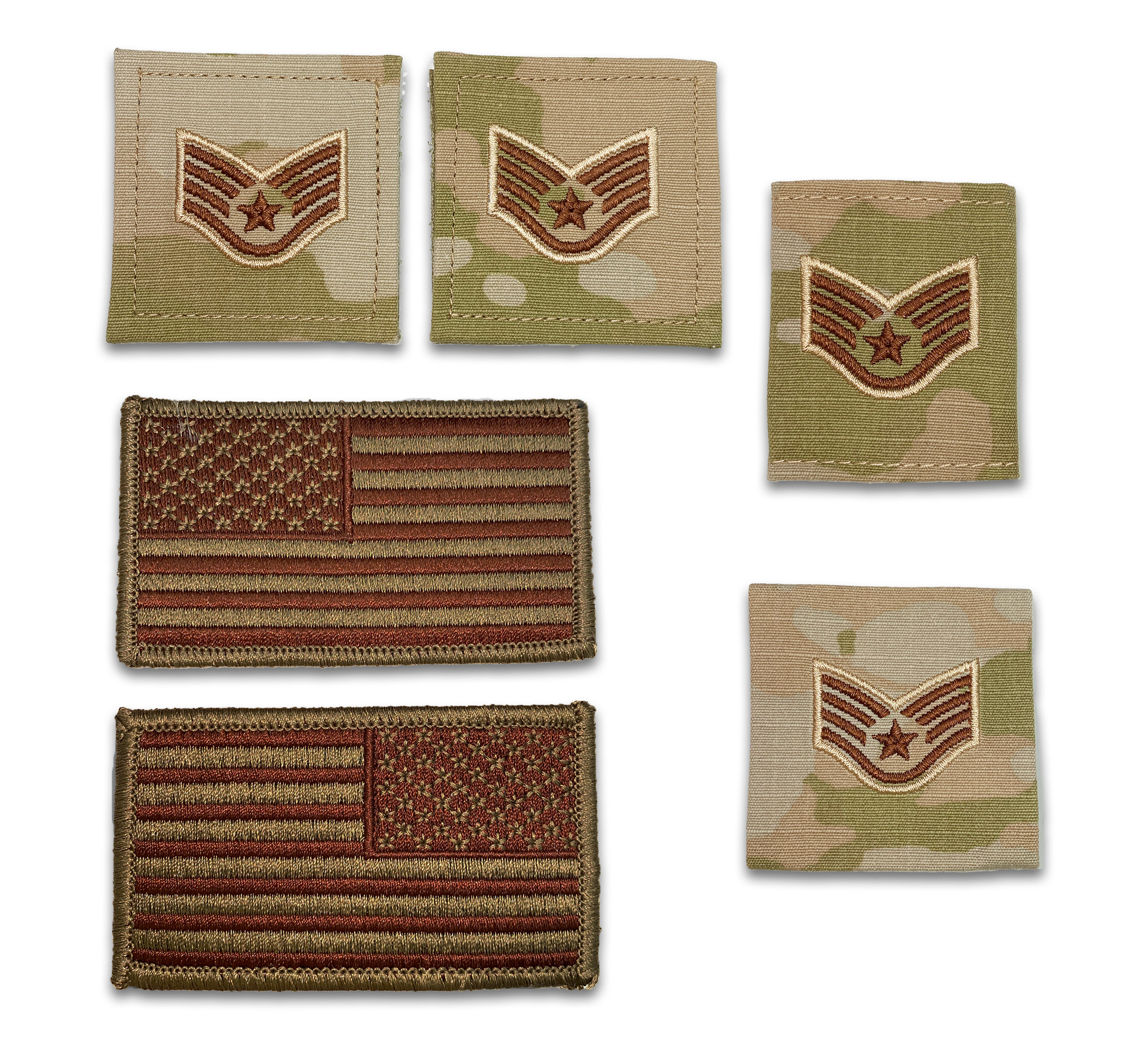 US Air Force Staff Sergeant Rank and Reverse OCP Spice Brown Flag Bundle  - Insignia Depot