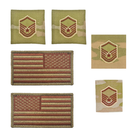 US Air Force Master Sergeant Rank and Reverse OCP Spice Brown Flag Bundle  - Insignia Depot
