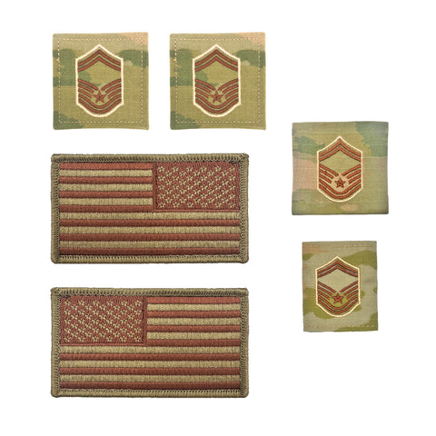 US Air Force Senior Master Sergeant Rank and Reverse OCP Spice Brown Flag Bundle  - Insignia Depot