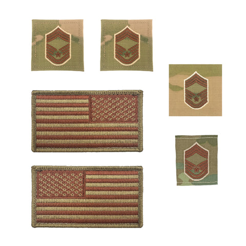 U.S. Air Force Chief Master Sergeant Rank and Reverse OCP Spice Brown Flag Bundle  - Insignia Depot