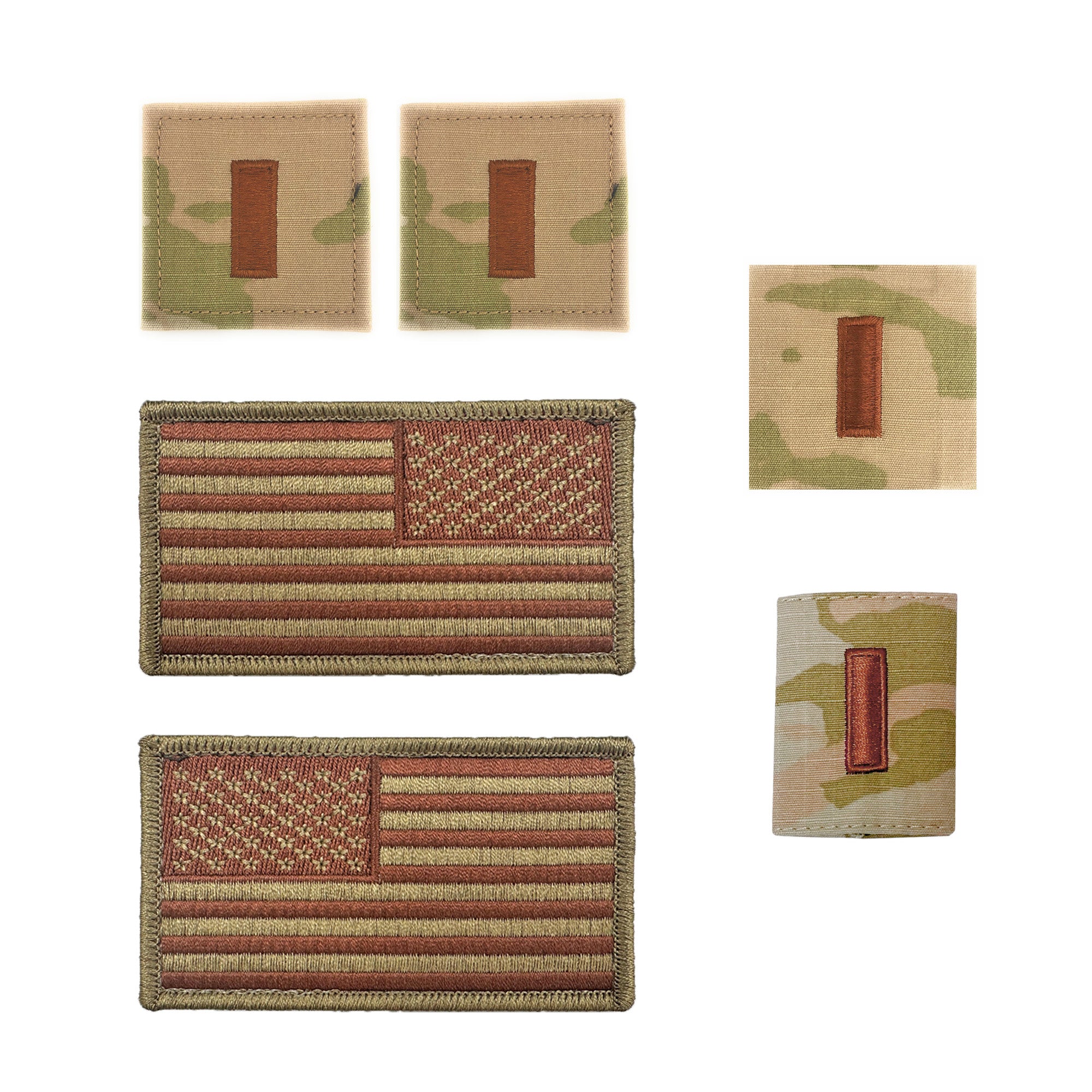 U.S. Air Force 2nd Lieutenant Rank and Reverse OCP Spice Brown Flag Bundle  - Insignia Depot