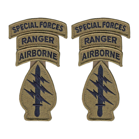 Special Forces OCP Patch with Special Forces, Airborne, Ranger Tabs (no space) with Hook Fastener (pair) - Insignia Depot