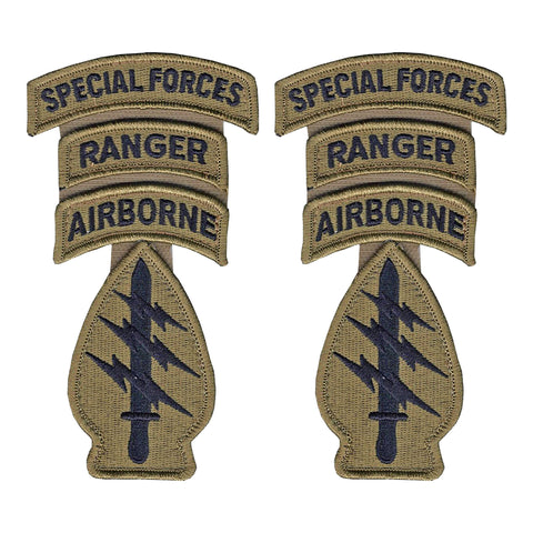 Special Forces OCP Patch with Special Forces, Airborne, Ranger Tabs (spaced tabs) with Hook Fastener (pair) - Insignia Depot