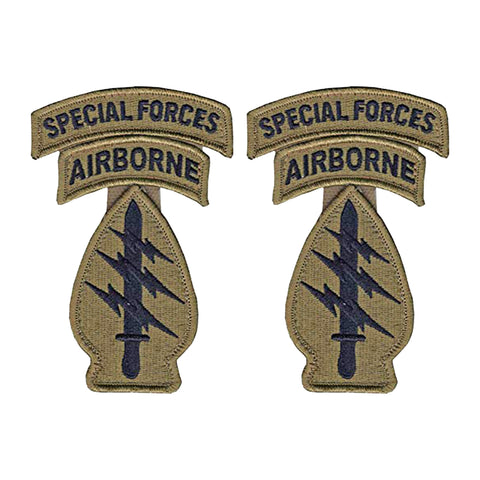 Special Forces OCP Patch with Special Forces, Airborne Tabs (no space) with Hook Fastener (pair) - Insignia Depot
