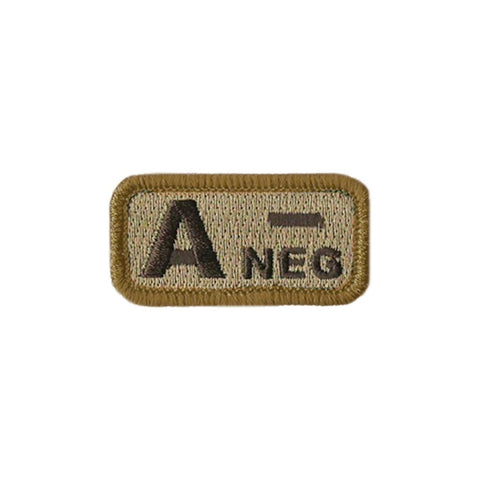 A- Blood Type Patch Desert With Brown Letters W/ Hook Fastener - Insignia Depot