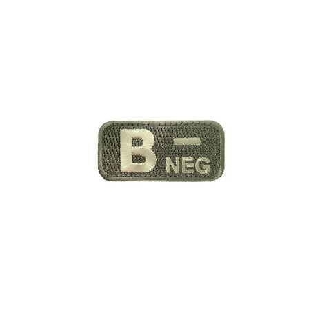 B- Blood Type Patch Foliage Green W/ White Letters W/ Hook Fastener